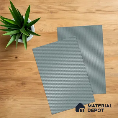 Clouded Blue Grey Fluted Solid Color 1D 05241 Clouded Blue 8 ft x 4 ft High Gloss Finish Acrylic Laminate - 2.3 mm | Suitable for TV Unit,Wardrobe, Kitchen Cabinets