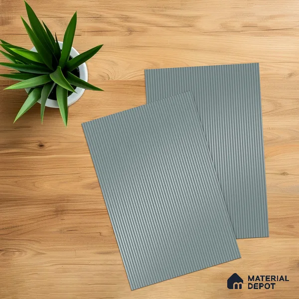 Clouded Blue Grey Fluted Solid Color 1D 05241 Clouded Blue 8 ft x 4 ft High Gloss Finish Acrylic Laminate - 2.3 mm | Suitable for TV Unit,Wardrobe, Kitchen Cabinets