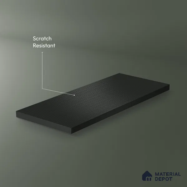 Jet Black Fluted Solid Color 1D 05243 Olive Stone 8 ft x 4 ft High Gloss Finish Acrylic Laminate - 2.3 mm | Suitable for TV Unit,Wardrobe, Kitchen Cabinets