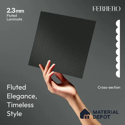 Jet Black Fluted Solid Color 1D 05243 Olive Stone 8 ft x 4 ft High Gloss Finish Acrylic Laminate - 2.3 mm | Suitable for TV Unit,Wardrobe, Kitchen Cabinets