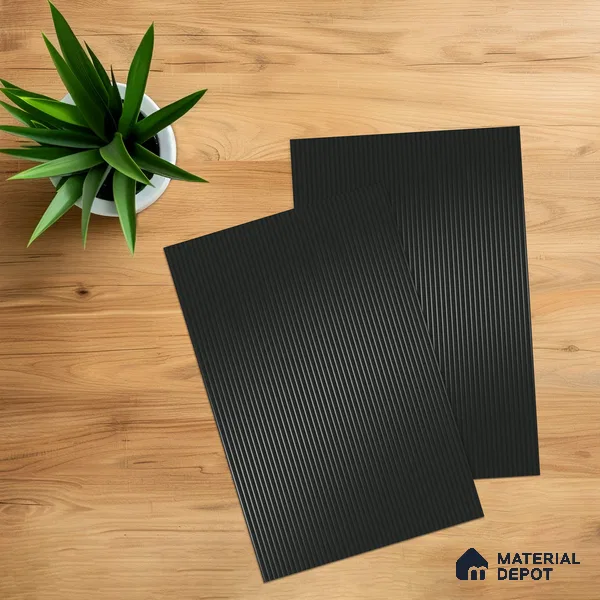 Jet Black Fluted Solid Color 1D 05243 Olive Stone 8 ft x 4 ft High Gloss Finish Acrylic Laminate - 2.3 mm | Suitable for TV Unit,Wardrobe, Kitchen Cabinets