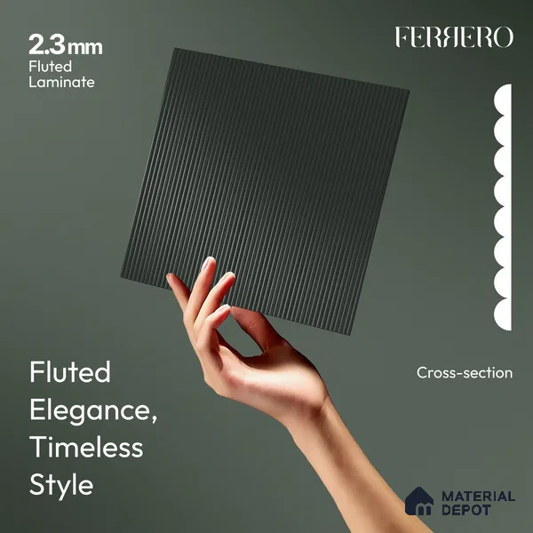 Graphite Gray Fluted Solid Color 1D 05244 Graphite Gray 8 ft x 4 ft High Gloss Finish Acrylic Laminate - 2.3 mm | Suitable for TV Unit,Wardrobe, Kitchen Cabinets