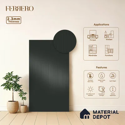 Graphite Gray Fluted Solid Color 1D 05244 Graphite Gray 8 ft x 4 ft High Gloss Finish Acrylic Laminate - 2.3 mm | Suitable for TV Unit,Wardrobe, Kitchen Cabinets