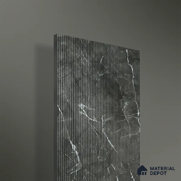 Marble Fluted 1D 05275 Midnight Flutes 8 ft x 4 ft High Gloss Finish Acrylic Laminate - 2.3 mm | Suitable for TV Unit,Wardrobe, Kitchen Cabinets
