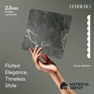 Marble Fluted 1D 05275 Midnight Flutes 8 ft x 4 ft High Gloss Finish Acrylic Laminate - 2.3 mm | Suitable for TV Unit,Wardrobe, Kitchen Cabinets