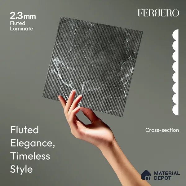 Marble Fluted 1D 05275 Midnight Flutes 8 ft x 4 ft High Gloss Finish Acrylic Laminate - 2.3 mm | Suitable for TV Unit,Wardrobe, Kitchen Cabinets