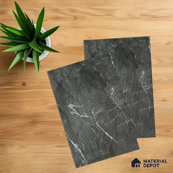 Marble Fluted 1D 05275 Midnight Flutes 8 ft x 4 ft High Gloss Finish Acrylic Laminate - 2.3 mm | Suitable for TV Unit,Wardrobe, Kitchen Cabinets