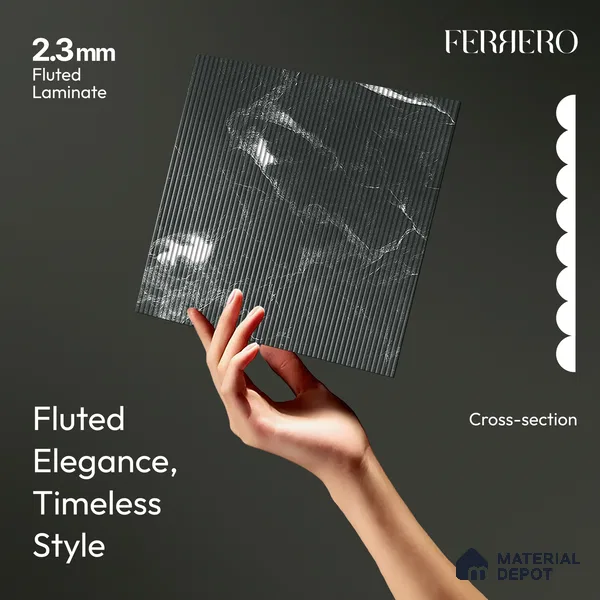 Marble Fluted 1D 05276 Eclipse Veins 8 ft x 4 ft High Gloss Finish Acrylic Laminate - 2.3 mm | Suitable for TV Unit,Wardrobe, Kitchen Cabinets