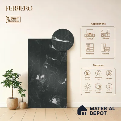 Marble Fluted 1D 05276 Eclipse Veins 8 ft x 4 ft High Gloss Finish Acrylic Laminate - 2.3 mm | Suitable for TV Unit,Wardrobe, Kitchen Cabinets