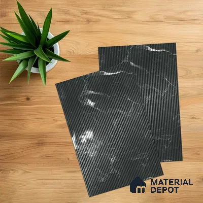 Marble Fluted 1D 05276 Eclipse Veins 8 ft x 4 ft High Gloss Finish Acrylic Laminate - 2.3 mm | Suitable for TV Unit,Wardrobe, Kitchen Cabinets