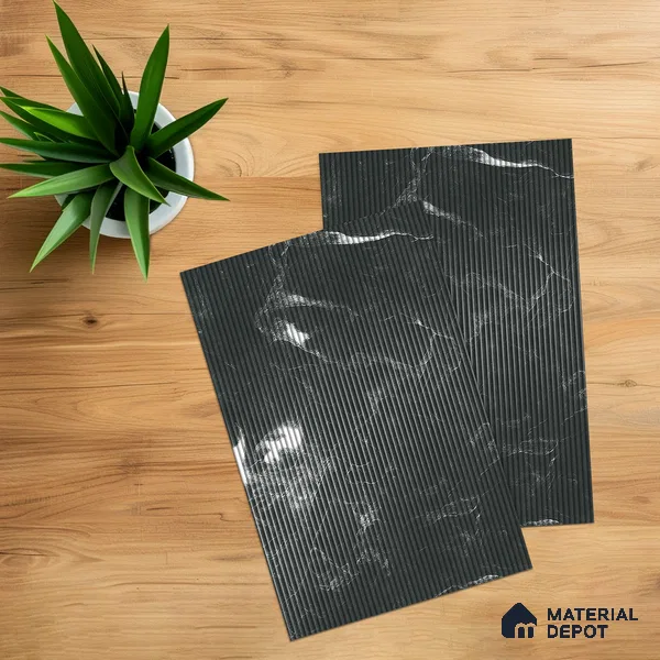Marble Fluted 1D 05276 Eclipse Veins 8 ft x 4 ft High Gloss Finish Acrylic Laminate - 2.3 mm | Suitable for TV Unit,Wardrobe, Kitchen Cabinets