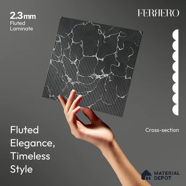 Marble Fluted 1D 05292 Shadow Veins 8 ft x 4 ft High Gloss Finish Acrylic Laminate - 2.3 mm | Suitable for TV Unit,Wardrobe, Kitchen Cabinets