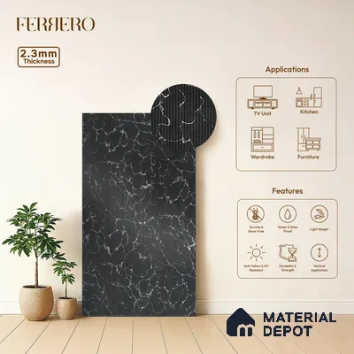 Marble Fluted 1D 05292 Shadow Veins 8 ft x 4 ft High Gloss Finish Acrylic Laminate - 2.3 mm | Suitable for TV Unit,Wardrobe, Kitchen Cabinets