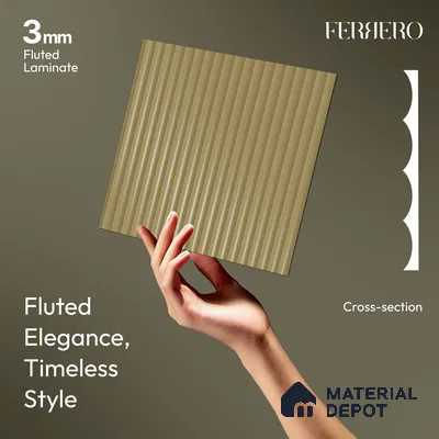 Antique Taupe Fluted Solid Color 1D 05405 Antique Taupe 8 ft x 4 ft High Gloss Finish Acrylic Laminate - 3 mm | Suitable for TV Unit,Wardrobe, Kitchen Cabinets
