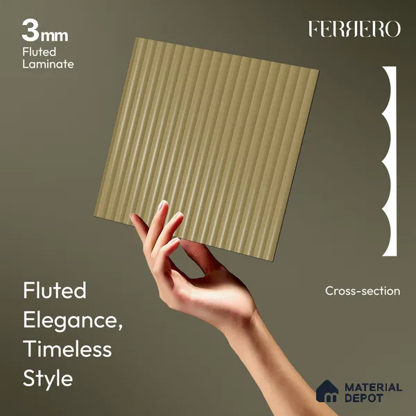 Antique Taupe Fluted Solid Color 1D 05405 Antique Taupe 8 ft x 4 ft High Gloss Finish Acrylic Laminate - 3 mm | Suitable for TV Unit,Wardrobe, Kitchen Cabinets