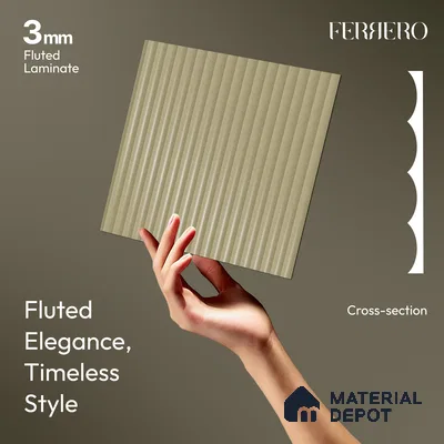 Ferrero 1D 05416 Ashen Sand 8 ft x 4 ft High Gloss Finish Fluted Acrylic Laminate - 3 mm | Suitable for Bedroom, TV Unit, Wardrobe, Kitchen Cabinet