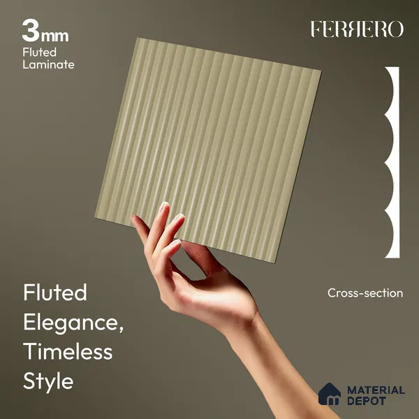 Ferrero 1D 05416 Ashen Sand 8 ft x 4 ft High Gloss Finish Fluted Acrylic Laminate - 3 mm | Suitable for Bedroom, TV Unit, Wardrobe, Kitchen Cabinet