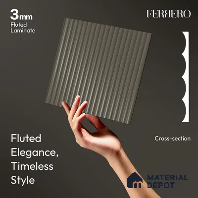 Urban Steel Grey Fluted Solid Color 1D 05410 Urban Steel 8 ft x 4 ft High Gloss Finish Acrylic Laminate - 3 mm | Suitable for TV Unit,Wardrobe, Kitchen Cabinets