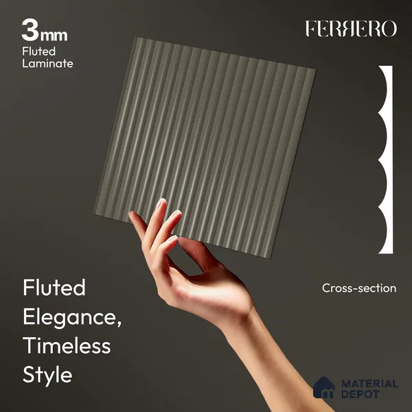 Urban Steel Grey Fluted Solid Color 1D 05410 Urban Steel 8 ft x 4 ft High Gloss Finish Acrylic Laminate - 3 mm | Suitable for TV Unit,Wardrobe, Kitchen Cabinets