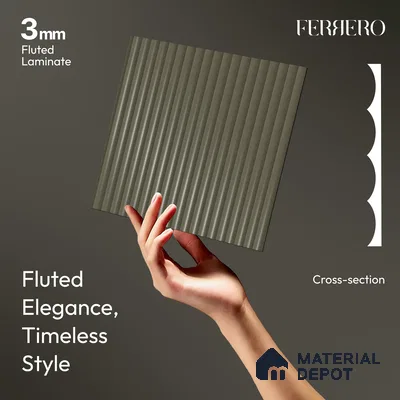 Urban Slate Brown Fluted Solid Color 1D 05414 Urban Slate 8 ft x 4 ft High Gloss Finish Acrylic Laminate - 3 mm | Suitable for TV Unit,Wardrobe, Kitchen Cabinets