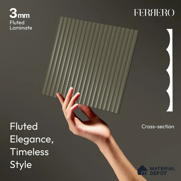 Urban Slate Brown Fluted Solid Color 1D 05414 Urban Slate 8 ft x 4 ft High Gloss Finish Acrylic Laminate - 3 mm | Suitable for TV Unit,Wardrobe, Kitchen Cabinets