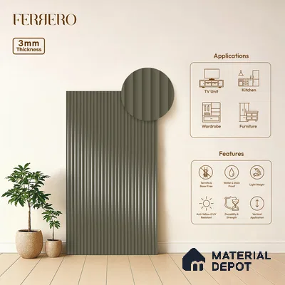 Urban Slate Brown Fluted Solid Color 1D 05414 Urban Slate 8 ft x 4 ft High Gloss Finish Acrylic Laminate - 3 mm | Suitable for TV Unit,Wardrobe, Kitchen Cabinets