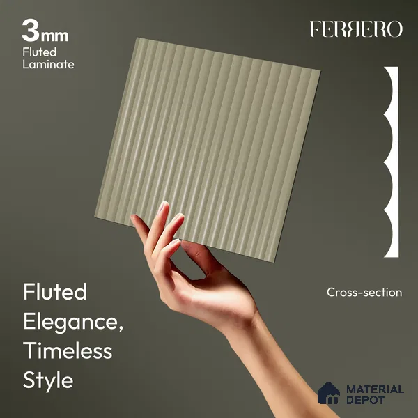 Lavender Fog Grey Fluted Solid Color 1D 05408 Lavender Fog 8 ft x 4 ft High Gloss Finish Acrylic Laminate - 3 mm | Suitable for TV Unit,Wardrobe, Kitchen Cabinets