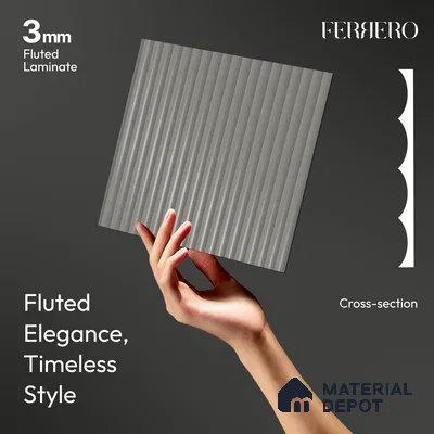 Foggy Grey Fluted Solid Color 1D 05409 Foggy Sky 8 ft x 4 ft High Gloss Finish Acrylic Laminate - 3 mm | Suitable for TV Unit,Wardrobe, Kitchen Cabinets