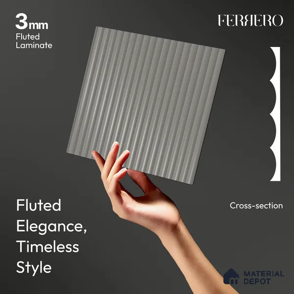 Foggy Grey Fluted Solid Color 1D 05409 Foggy Sky 8 ft x 4 ft High Gloss Finish Acrylic Laminate - 3 mm | Suitable for TV Unit,Wardrobe, Kitchen Cabinets