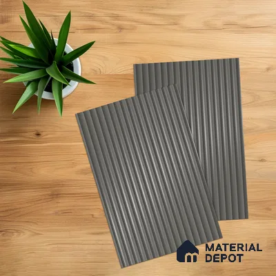 Foggy Grey Fluted Solid Color 1D 05409 Foggy Sky 8 ft x 4 ft High Gloss Finish Acrylic Laminate - 3 mm | Suitable for TV Unit,Wardrobe, Kitchen Cabinets
