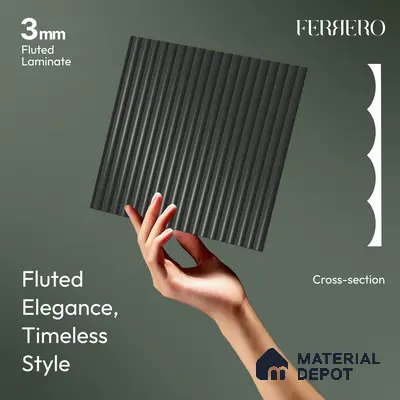 Urban Shadow Black Fluted Solid Color 1D 05411 Urban Shadow 8 ft x 4 ft High Gloss Finish Acrylic Laminate - 3 mm | Suitable for TV Unit,Wardrobe, Kitchen Cabinets
