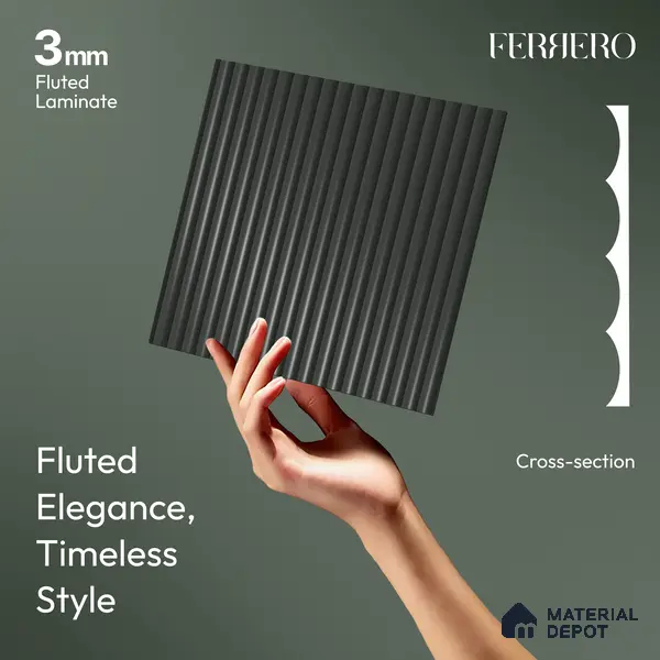 Urban Shadow Black Fluted Solid Color 1D 05411 Urban Shadow 8 ft x 4 ft High Gloss Finish Acrylic Laminate - 3 mm | Suitable for TV Unit,Wardrobe, Kitchen Cabinets