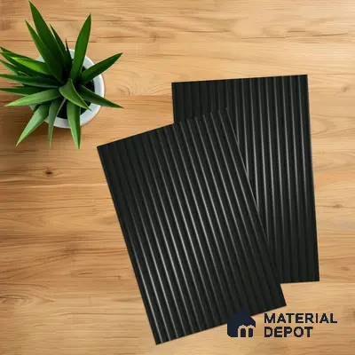 Urban Shadow Black Fluted Solid Color 1D 05411 Urban Shadow 8 ft x 4 ft High Gloss Finish Acrylic Laminate - 3 mm | Suitable for TV Unit,Wardrobe, Kitchen Cabinets