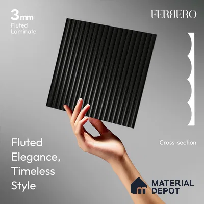 Jet Black Fluted Solid Color 1D 05423 Granite 8 ft x 4 ft High Gloss Finish Acrylic Laminate - 3 mm | Suitable for TV Unit,Wardrobe, Kitchen Cabinets