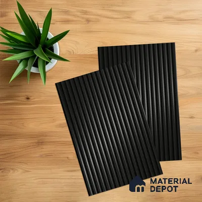 Jet Black Fluted Solid Color 1D 05423 Granite 8 ft x 4 ft High Gloss Finish Acrylic Laminate - 3 mm | Suitable for TV Unit,Wardrobe, Kitchen Cabinets