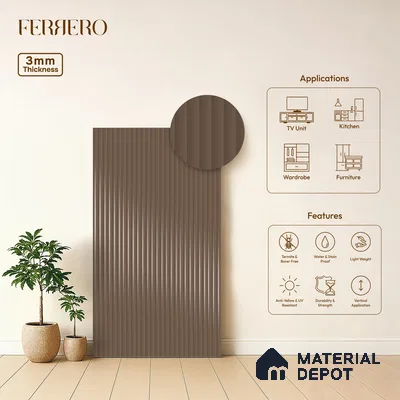 Ferrero 1D 05418 Vintage Plum 8 ft x 4 ft High Gloss Finish Fluted Acrylic Laminate - 3 mm | Suitable for Bedroom, TV Unit, Wardrobe, Kitchen Cabinet