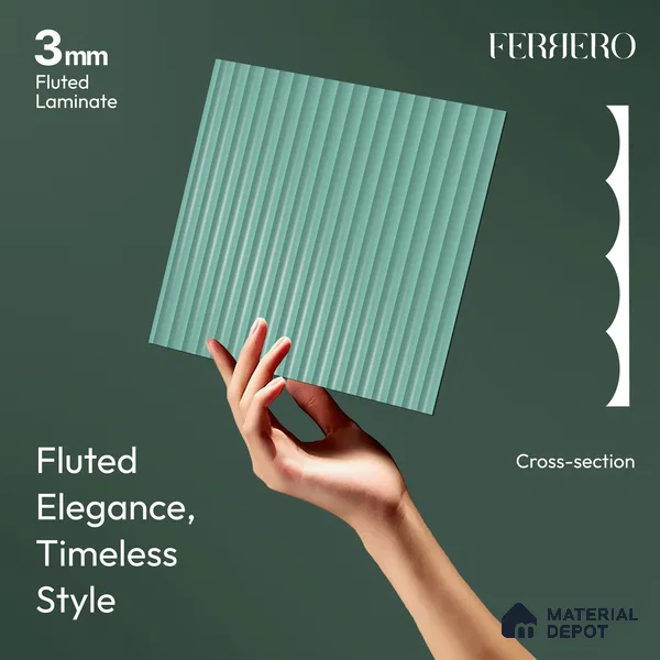 Misty Blue Fluted Solid Color 1D 05419 Misty Horizon 8 ft x 4 ft High Gloss Finish Acrylic Laminate - 3 mm | Suitable for TV Unit,Wardrobe, Kitchen Cabinets