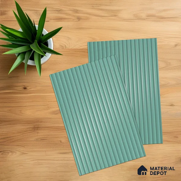 Misty Blue Fluted Solid Color 1D 05419 Misty Horizon 8 ft x 4 ft High Gloss Finish Acrylic Laminate - 3 mm | Suitable for TV Unit,Wardrobe, Kitchen Cabinets