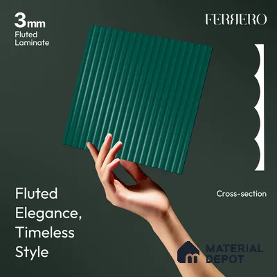 Ferrero 1D 05420 Deep Teal 8 ft x 4 ft High Gloss Finish Fluted Acrylic Laminate - 3 mm | Suitable for Bedroom, TV Unit, Wardrobe, Kitchen