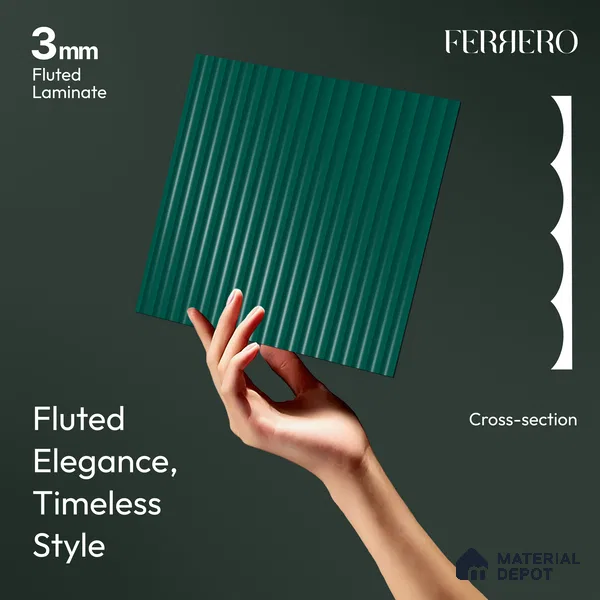 Ferrero 1D 05420 Deep Teal 8 ft x 4 ft High Gloss Finish Fluted Acrylic Laminate - 3 mm | Suitable for Bedroom, TV Unit, Wardrobe, Kitchen