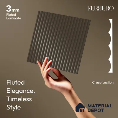 Cocoa Brown Fluted Solid Color 1D 05440 Cocoa Ember 8 ft x 4 ft High Gloss Finish Acrylic Laminate - 3 mm | Suitable for TV Unit,Wardrobe, Kitchen Cabinets