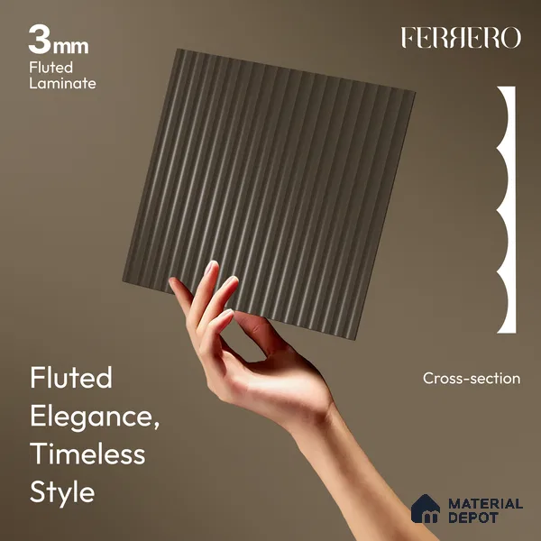 Cocoa Brown Fluted Solid Color 1D 05440 Cocoa Ember 8 ft x 4 ft High Gloss Finish Acrylic Laminate - 3 mm | Suitable for TV Unit,Wardrobe, Kitchen Cabinets