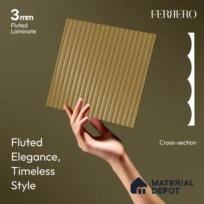 Camel Brown Fluted Solid Color 1D 05439 Camel Glow 8 ft x 4 ft High Gloss Finish Acrylic Laminate - 3 mm | Suitable for TV Unit,Wardrobe, Kitchen Cabinets