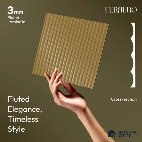 Camel Brown Fluted Solid Color 1D 05439 Camel Glow 8 ft x 4 ft High Gloss Finish Acrylic Laminate - 3 mm | Suitable for TV Unit,Wardrobe, Kitchen Cabinets