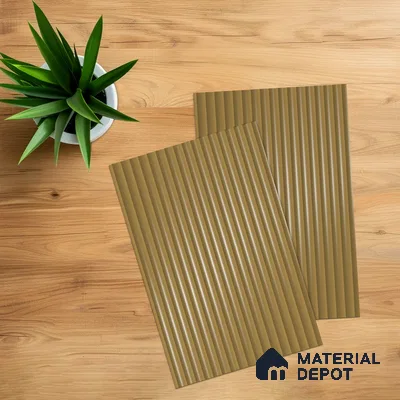 Camel Brown Fluted Solid Color 1D 05439 Camel Glow 8 ft x 4 ft High Gloss Finish Acrylic Laminate - 3 mm | Suitable for TV Unit,Wardrobe, Kitchen Cabinets