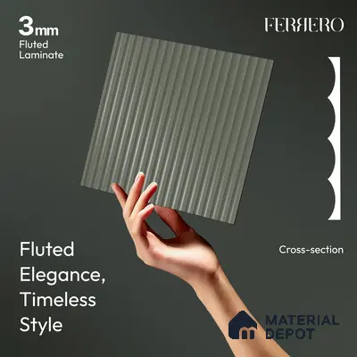 Slate Grey Fluted Solid Color 1D 05441 Slate Cloud 8 ft x 4 ft High Gloss Finish Acrylic Laminate - 3 mm | Suitable for TV Unit,Wardrobe, Kitchen Cabinets