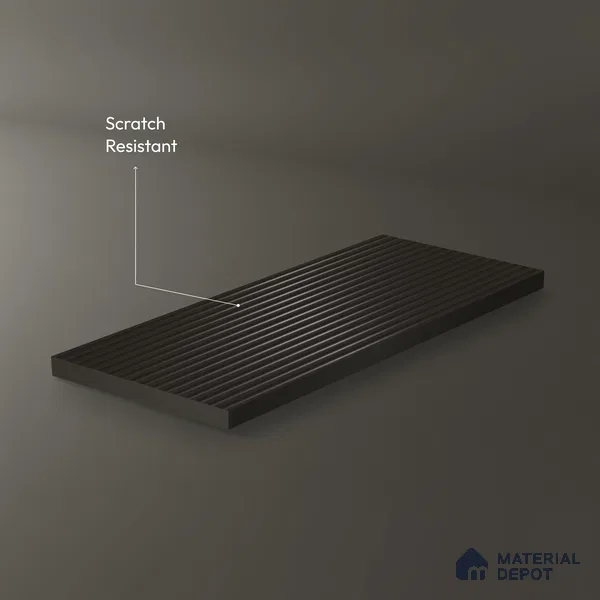Graphite Black Fluted Solid Color 1D 05443 Graphite Drift 8 ft x 4 ft High Gloss Finish Acrylic Laminate - 3 mm | Suitable for TV Unit,Wardrobe, Kitchen Cabinets