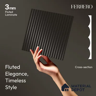 Graphite Black Fluted Solid Color 1D 05443 Graphite Drift 8 ft x 4 ft High Gloss Finish Acrylic Laminate - 3 mm | Suitable for TV Unit,Wardrobe, Kitchen Cabinets