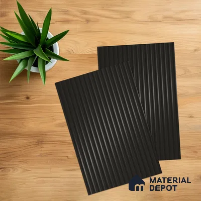 Graphite Black Fluted Solid Color 1D 05443 Graphite Drift 8 ft x 4 ft High Gloss Finish Acrylic Laminate - 3 mm | Suitable for TV Unit,Wardrobe, Kitchen Cabinets