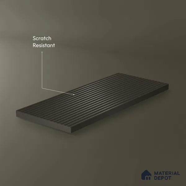 Charcoal Grey Fluted Solid Color 1D 05442 Ash Taupe 8 ft x 4 ft High Gloss Finish Acrylic Laminate - 3 mm | Suitable for TV Unit,Wardrobe, Kitchen Cabinets